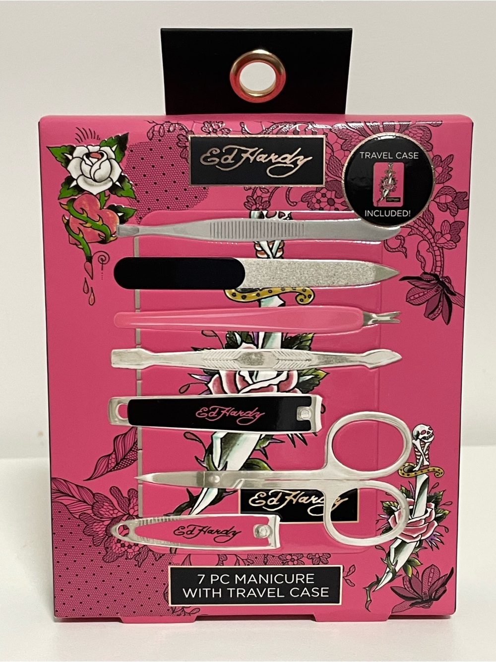 Ed Hardy Pink 7-Piece Manicure Set with Travel Case